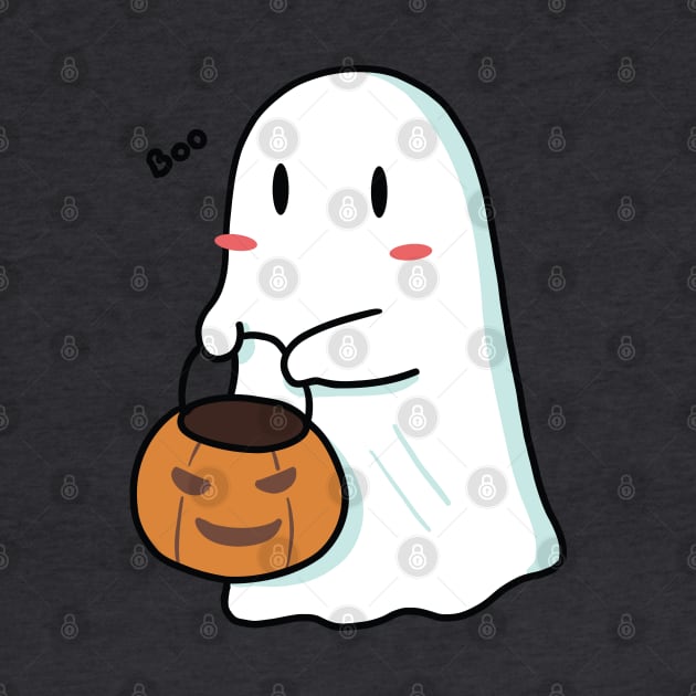 Cute Little Ghost on Halloween Illustration by MariOyama